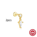 S925 sterling silver geometric kite shaped earring with a chain tassel and rhinestones in a gold colour.