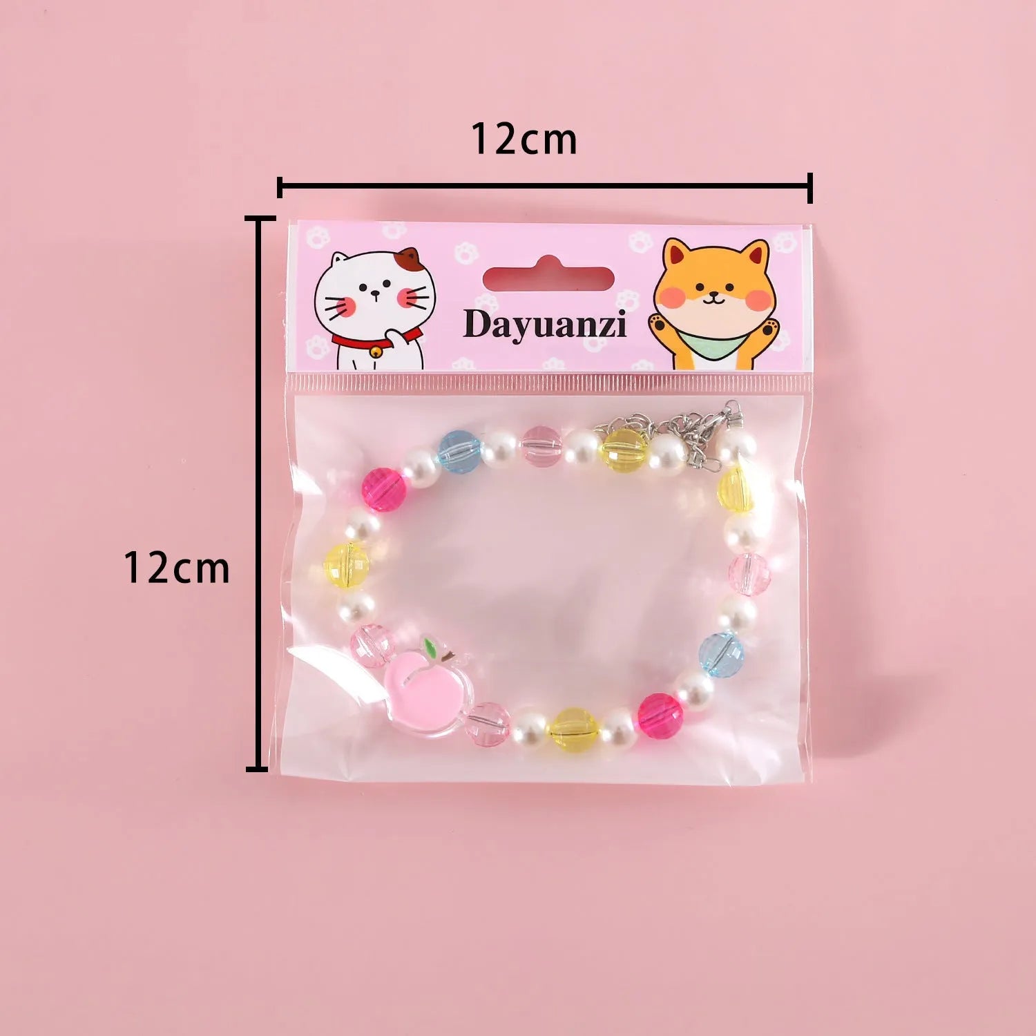 Colourful plastic pearl pet necklace for cats and small dogs in peach, rainbow or flower bead designs