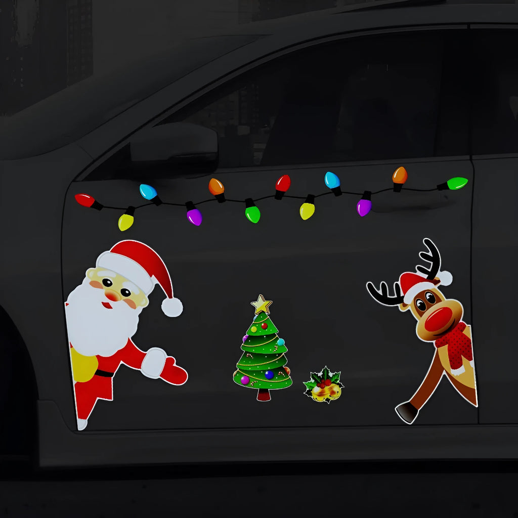 Christmas elk cartoon design magnetic car sticker with reflective threads in RFM025 colour