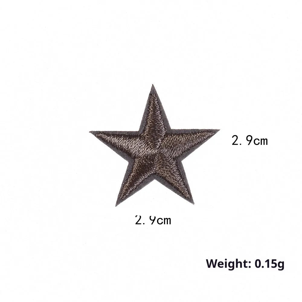 Colourful five-pointed star embroidery patches and cloth stickers for DIY clothing decoration.