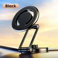 Telescopic folding car phone holder in black or silver, showing magnetic dashboard mount and extended arm.
