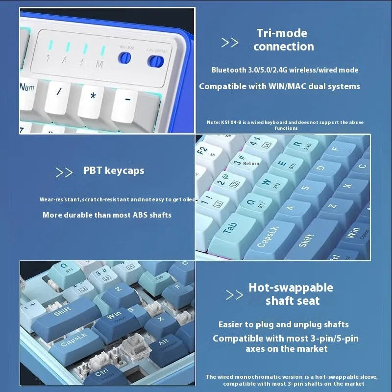 104-key mechanical keyboard with RGB lighting and multiple colour configuration options