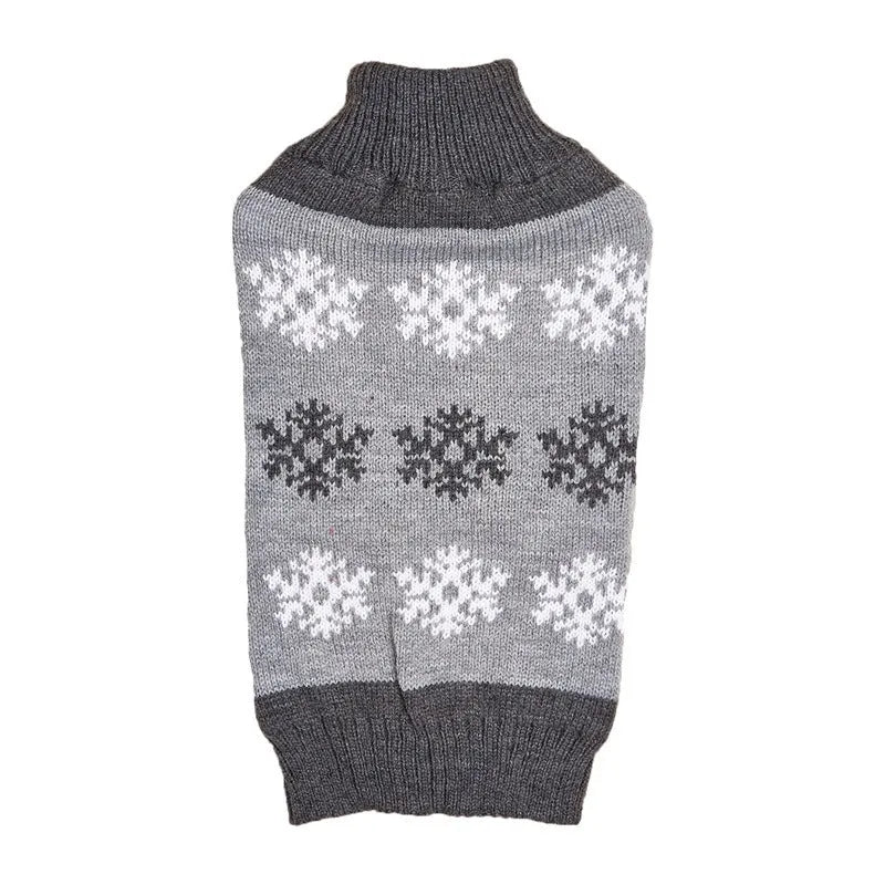 Brown and grey acrylic knitted Christmas sweater for dogs on pet mannequin