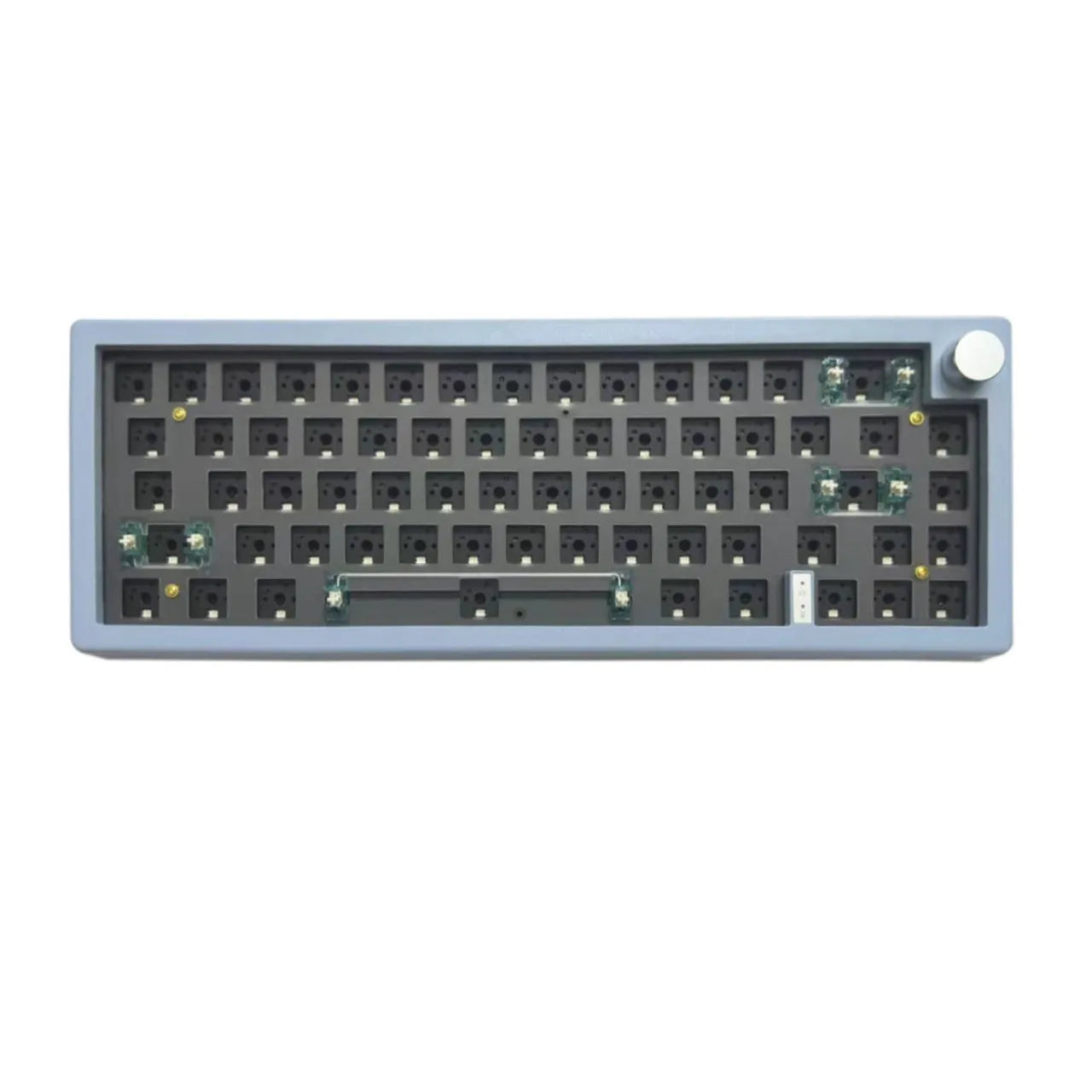 DIY mechanical keyboard kit with RGB lighting and rotary knob in seven colour options