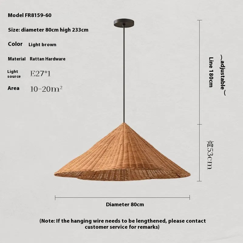 Rattan-weaved ceiling lamp with Silent Style wind patterns in natural material