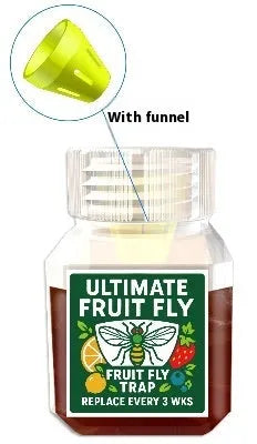 Bottle of SK003 fruit fly bait liquid for use in insect traps.