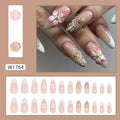 French style fake nails with a simple flower rock pattern in colour W1764, includes glue.