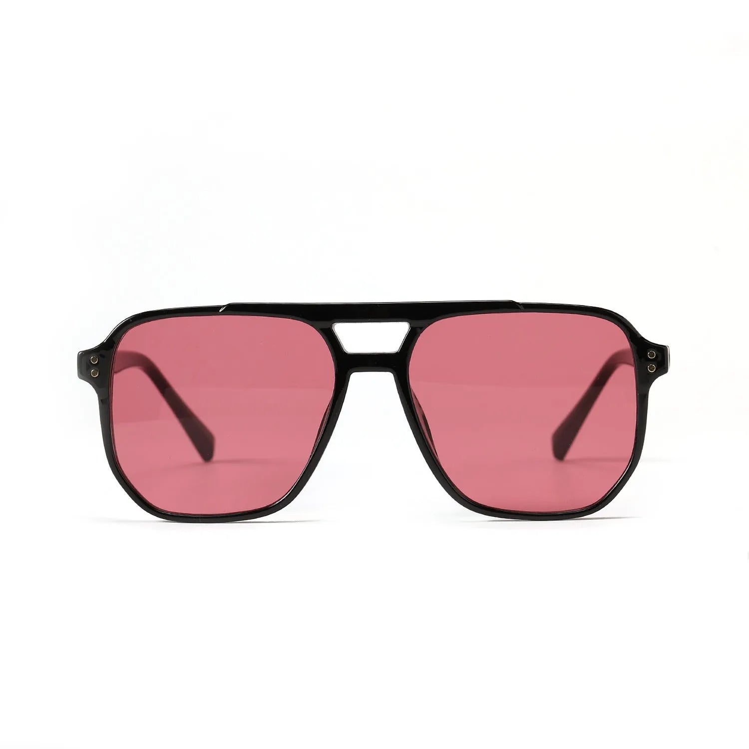 Square double beam fashion sunglasses with black PC frame and coloured AC lenses for UV400 protection
