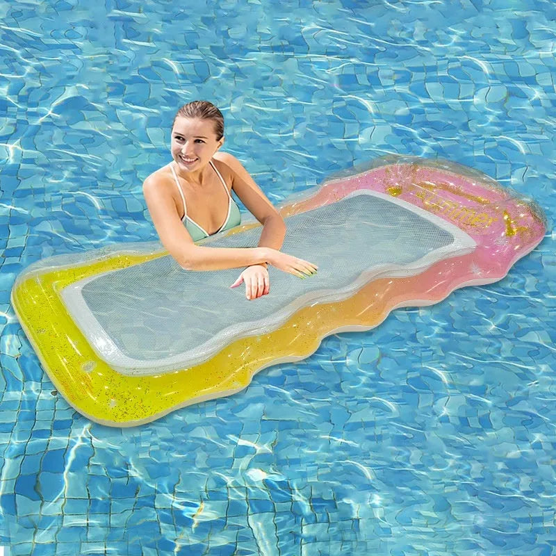 PVC inflatable floating row in gradient colours with canopy option on pool water