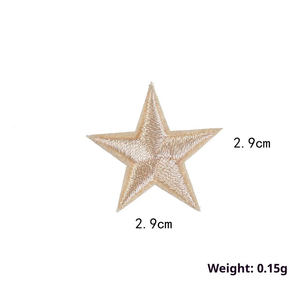 Colourful five-pointed star embroidery patches and cloth stickers for DIY clothing decoration.