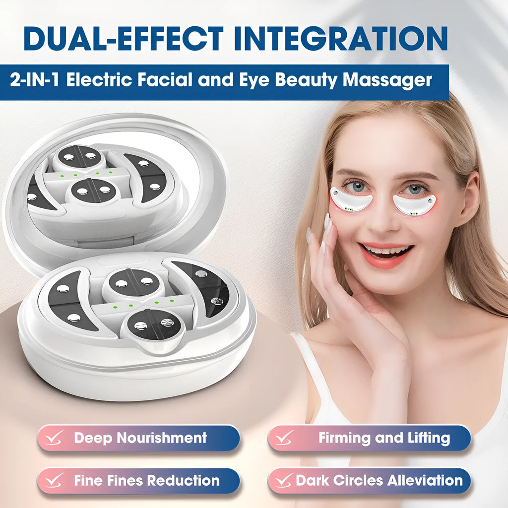 White wireless red light eye and facial massager with EMS technology held in hand