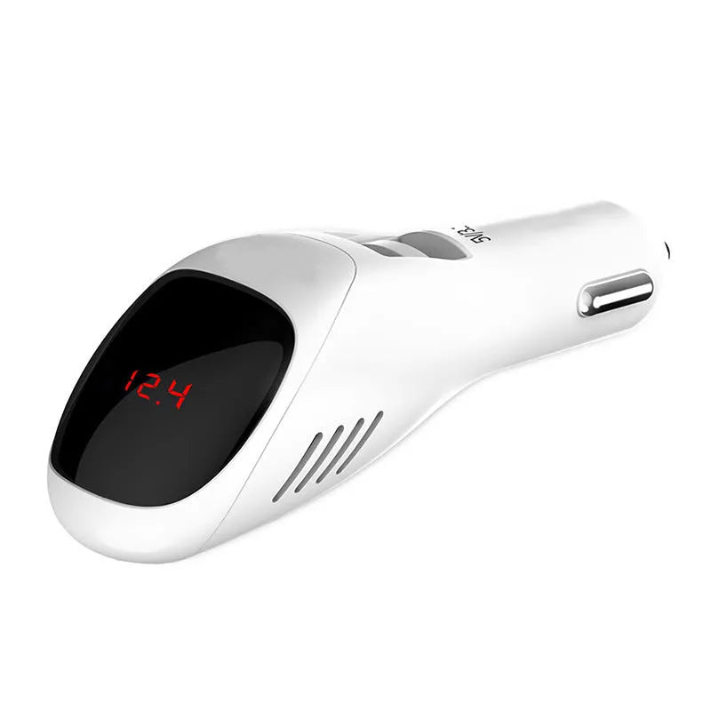 White car USB charger with negative ion air purifier showing compact design for vehicle installation
