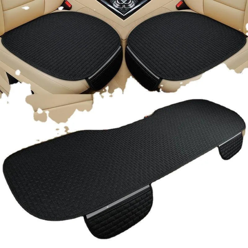Linen plaid car cushion set in charm coffee colour showing hemming style on car seat