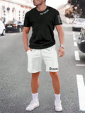 Sports style short sleeve top and shorts set in thin quick-drying fabric, shown in a printed pattern.