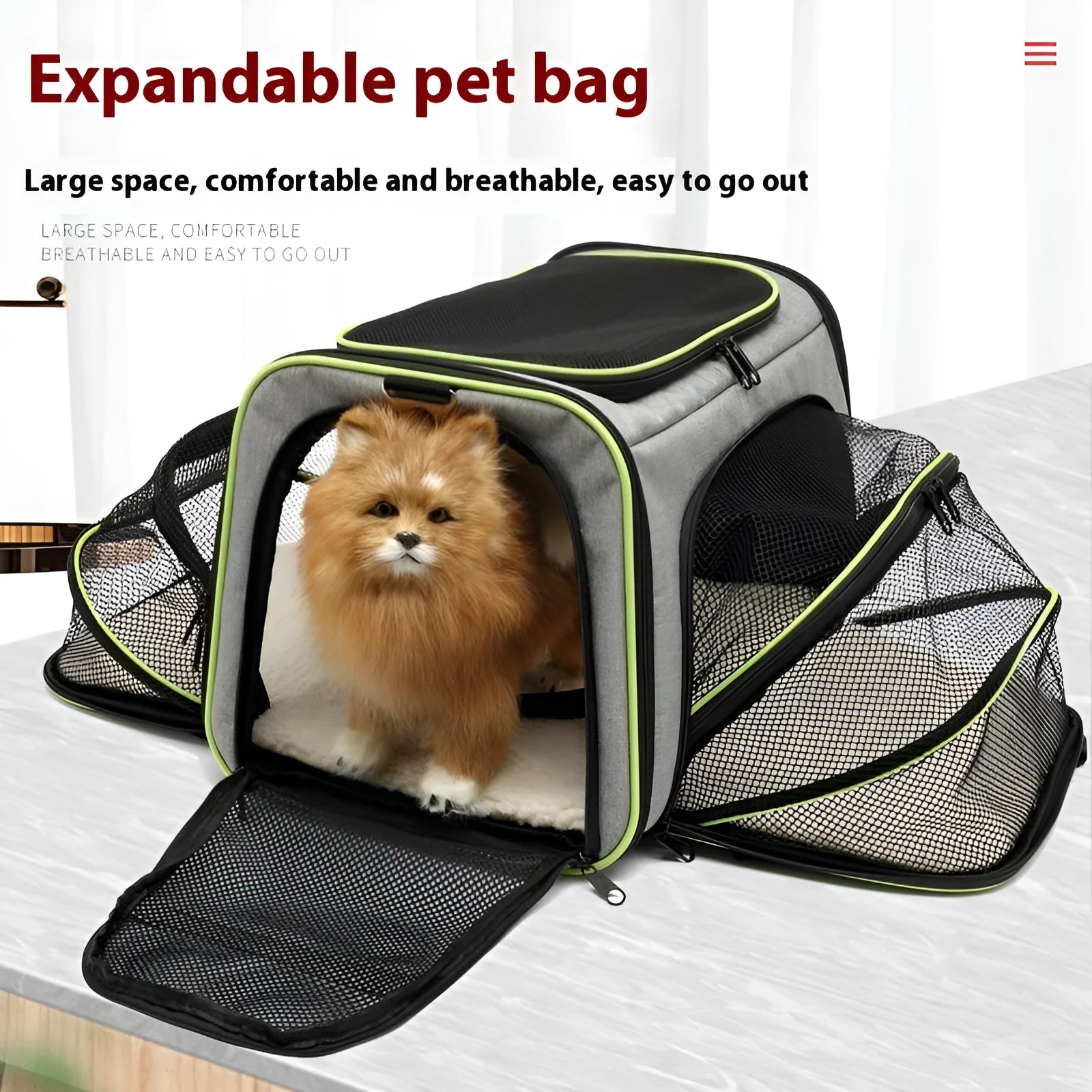 Cat carrier bag in 600D cation fabric shown in large and small size options