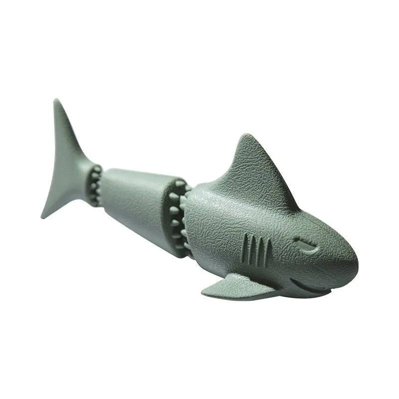 Deep sea shark shaped rubber dog chew toy in blue and green marine colours.