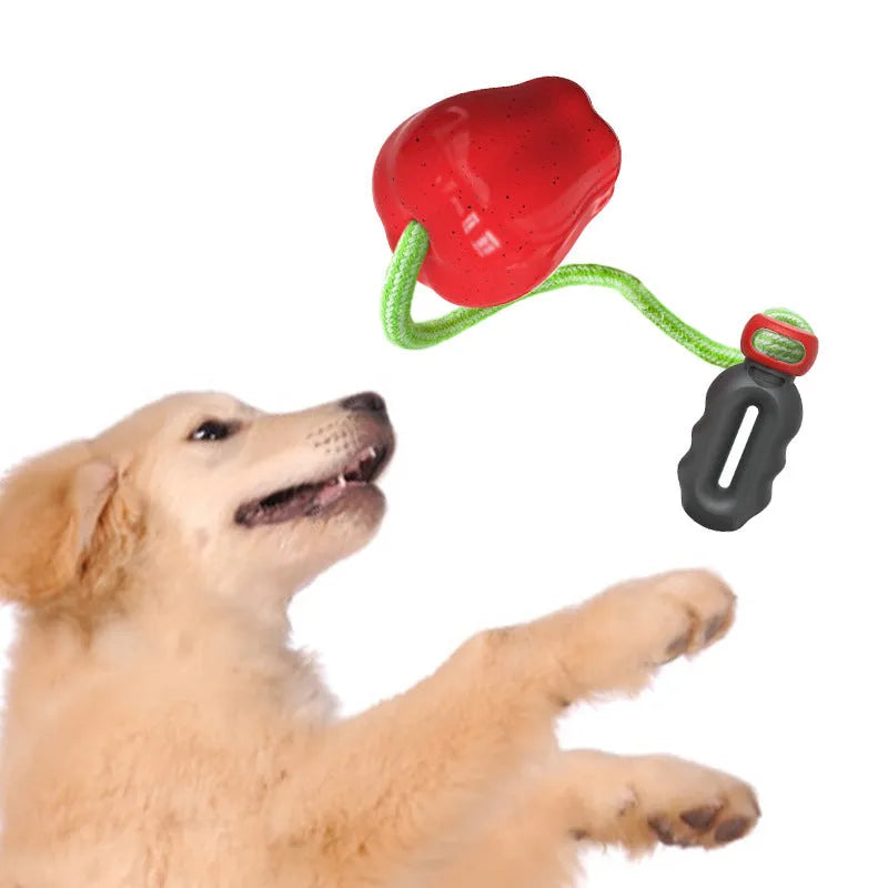 Green plastic dog molar toy with hollow food-dropping design for interactive feeding