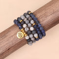 Blue patterned network stone bead multi layer bracelet with alloy components in fresh sweet style