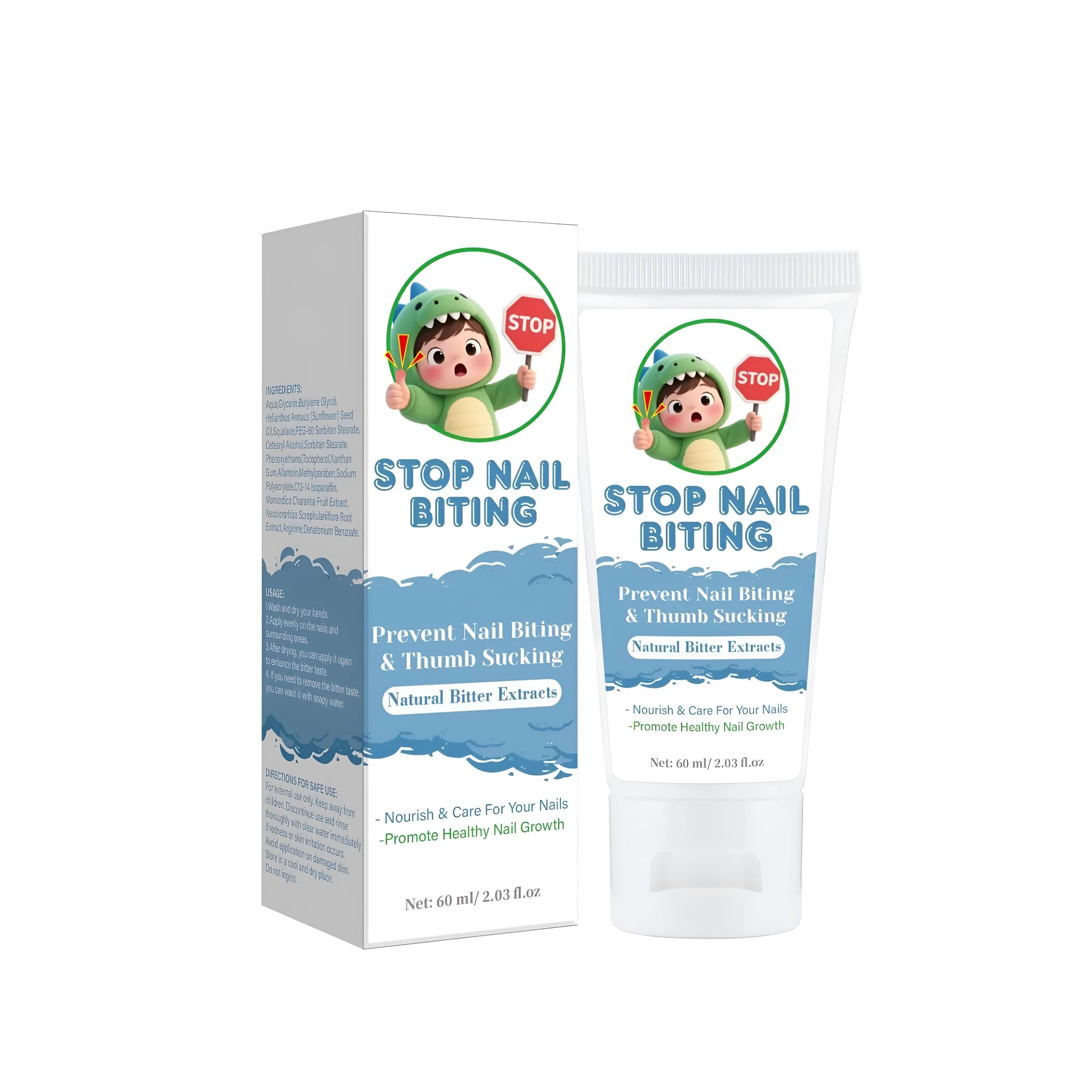 60ml nail biting prevention cream bottle with neutral packaging in 4cm cube box