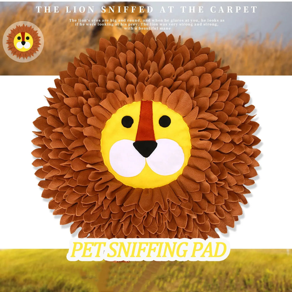 Brown lion pattern sniffing pad for dogs and cats with textured Yizhiwen fabric measuring 33cm by 25cm