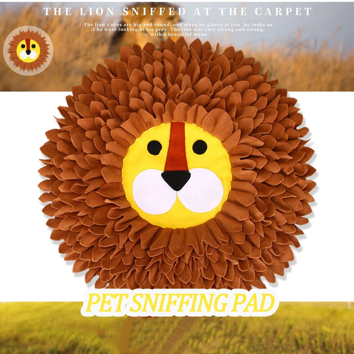 Brown lion pattern sniffing pad for dogs and cats with textured Yizhiwen fabric measuring 33cm by 25cm