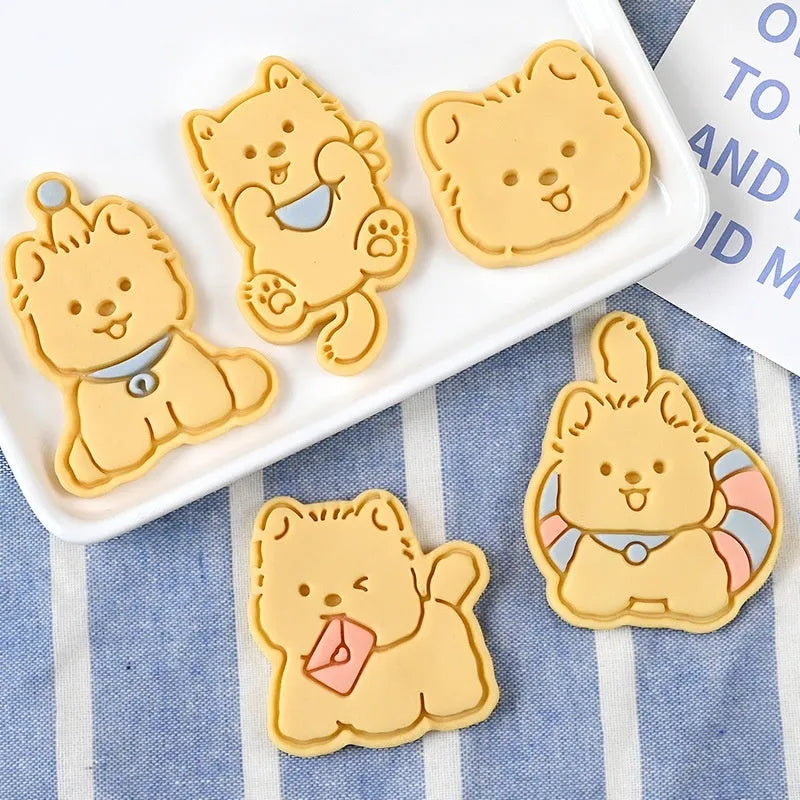 3D plastic puppy cartoon biscuit mould with seven design options