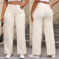 Women's straight leg jeans in wide fit with high waist, available in apricot and khaki colours