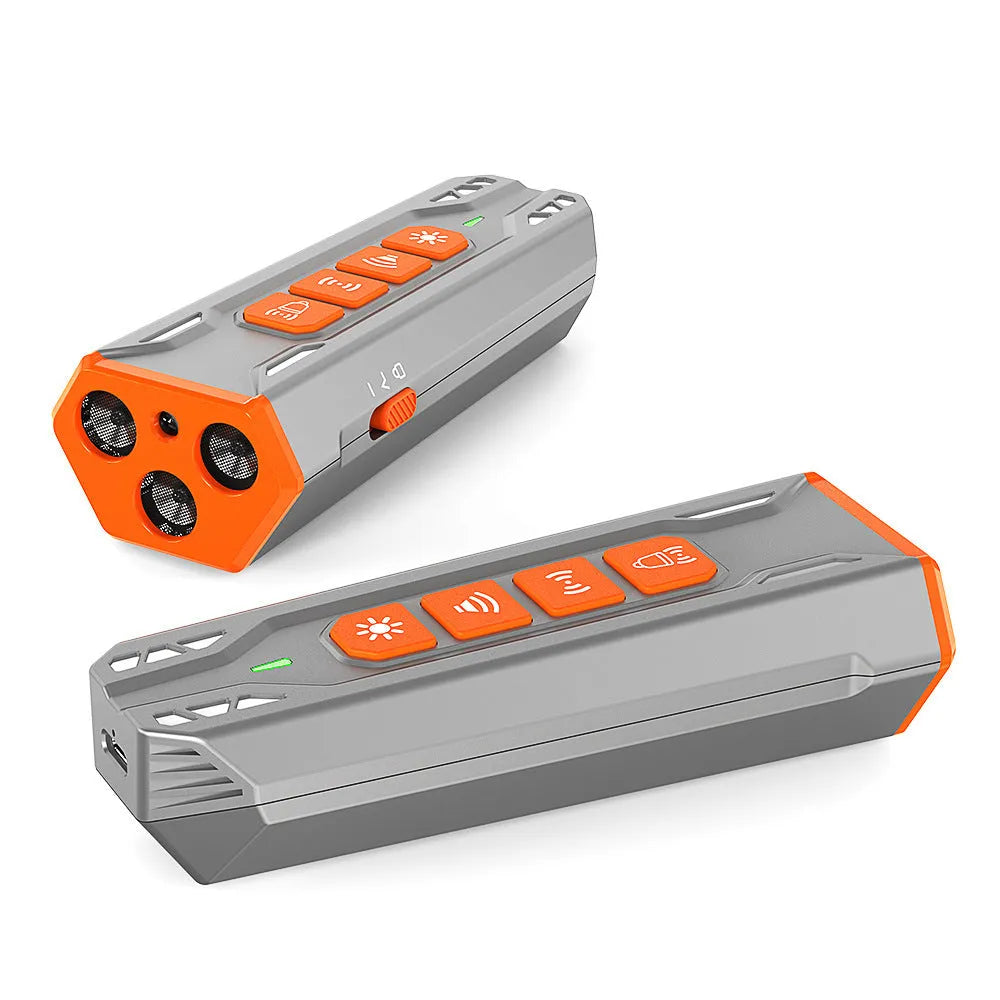 Three head ultrasonic dog trainer in black and orange ABS plastic casing