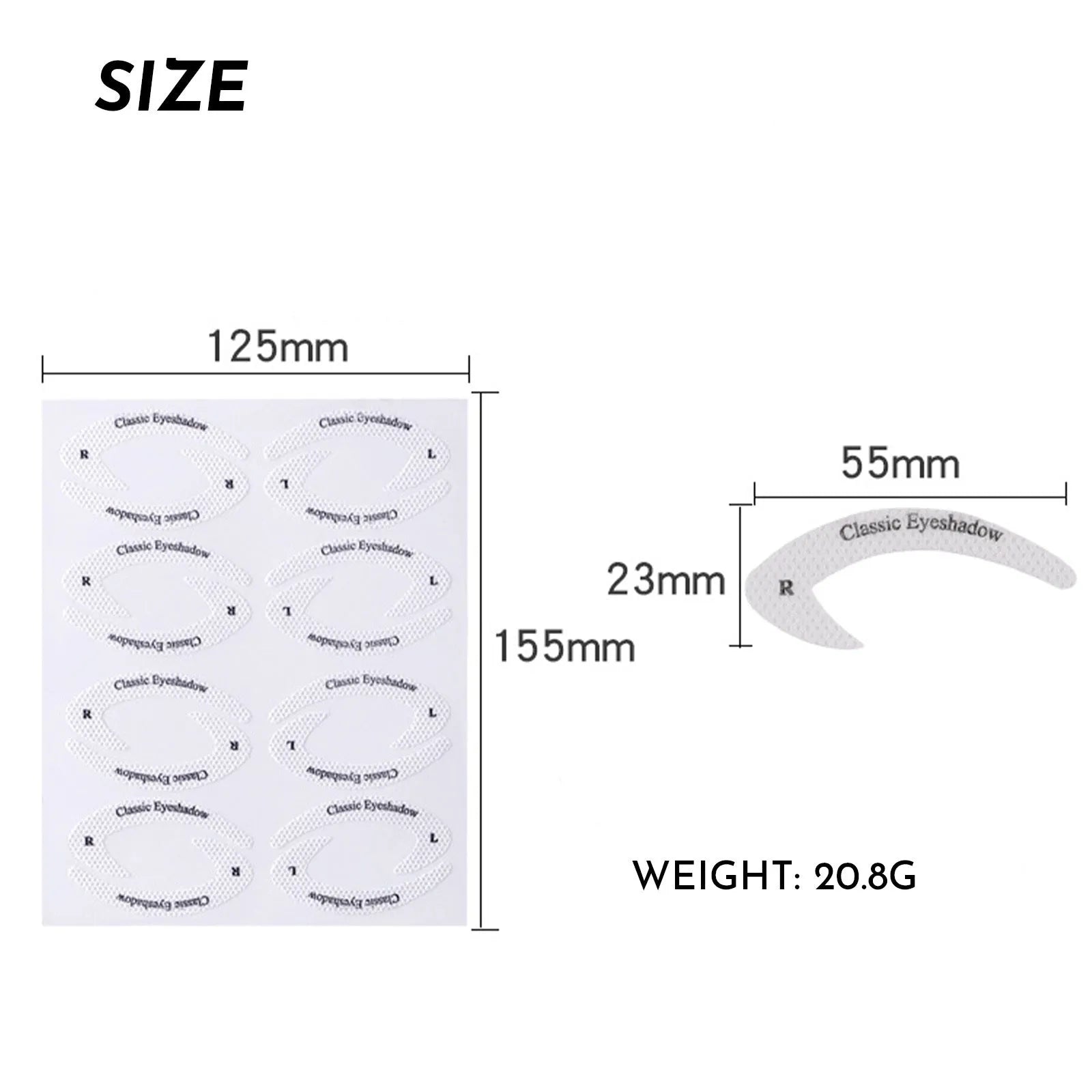 Set of four reusable flexible eyeliner and eyeshadow makeup stencil stickers on a pink background.