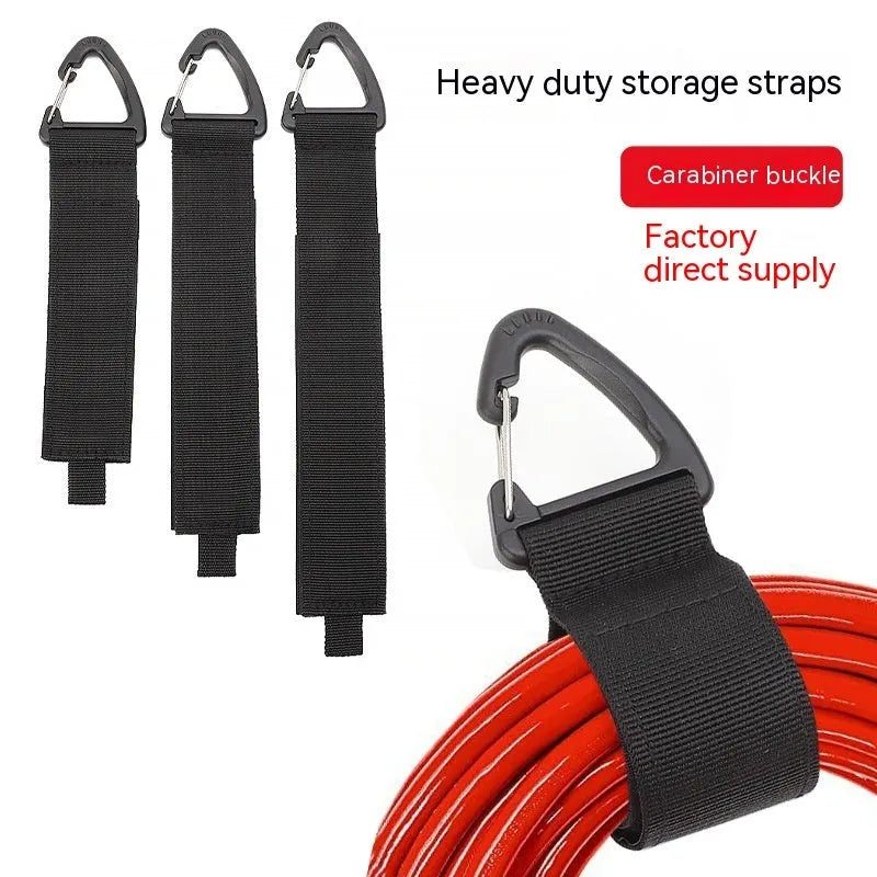 Black gravity strap climbing storage organiser with carabiner hook in three size variations