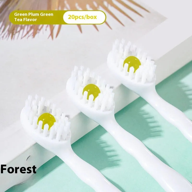 Box of disposable bead toothbrushes in assorted flavours for travel