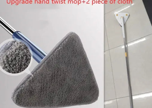 Extendable triangle cleaning mop with 360-degree rotating head and stainless steel pole