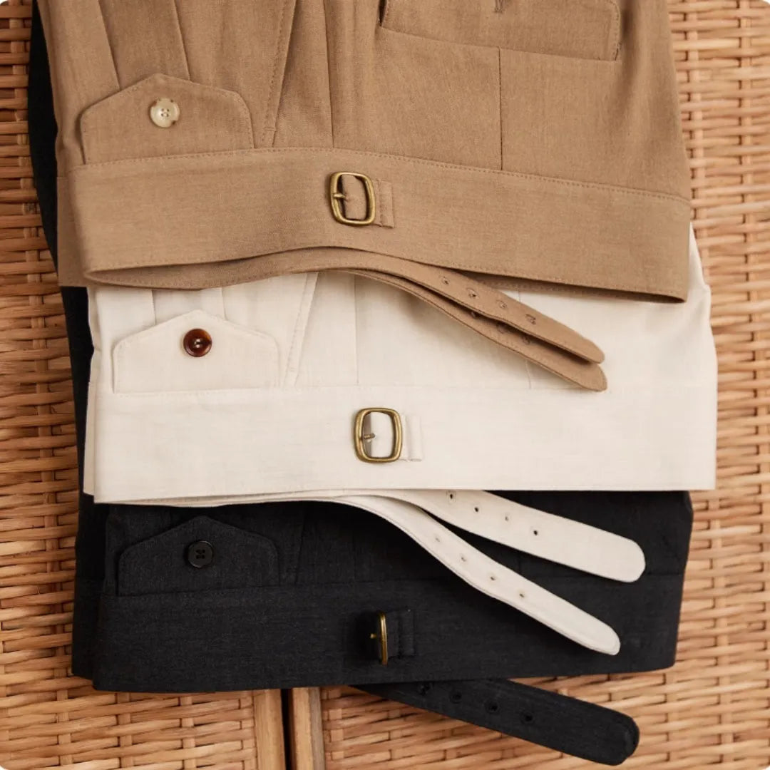 Men's slim fit straight leg business trousers in dark grey, light brown, or light apricot colours