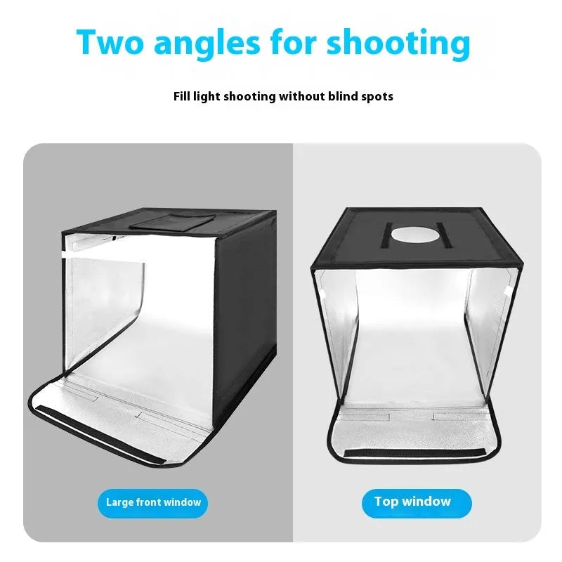 50cm studio photo light box with folding LED lighting and reflective cloth interior for product photography