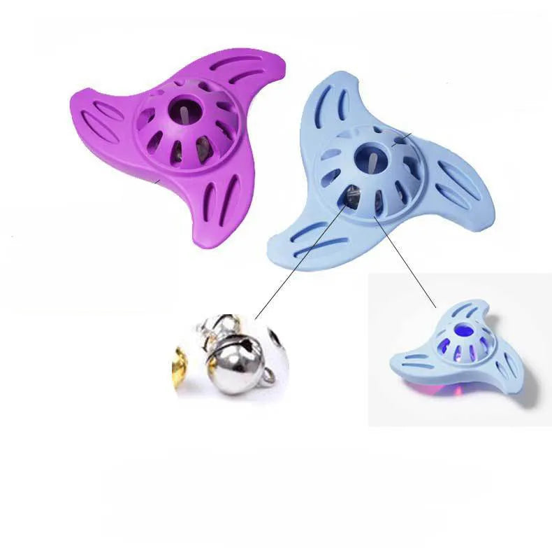 Blue boomerang-shaped rubber dog toy for medium and large breeds on a white background