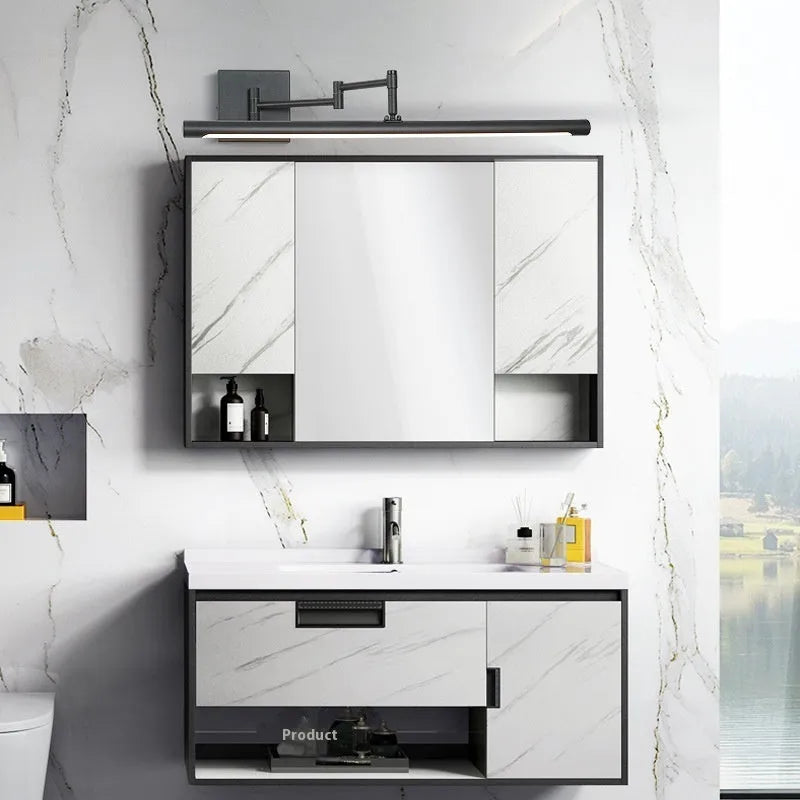LED bathroom mirror cabinet with integrated lighting in modern simple design