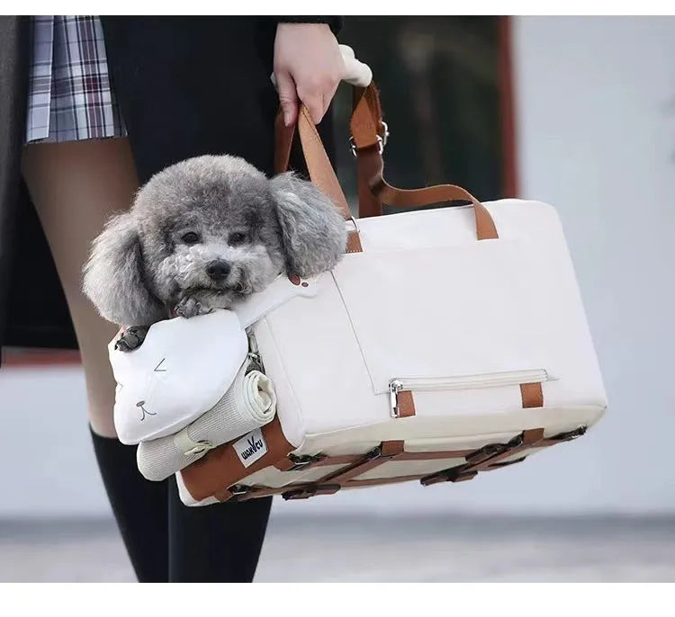 Beige hard EPE padded pet carrier with one-shoulder strap for cats up to 15kg
