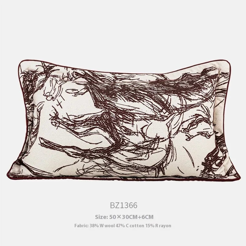Modern abstract golden horse jacquard cushion in square and waist pillow sizes