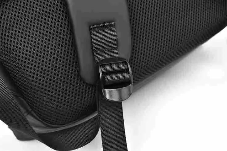 Waterproof PU leather backpack with sewing thread details in black, blue, and grey colour options
