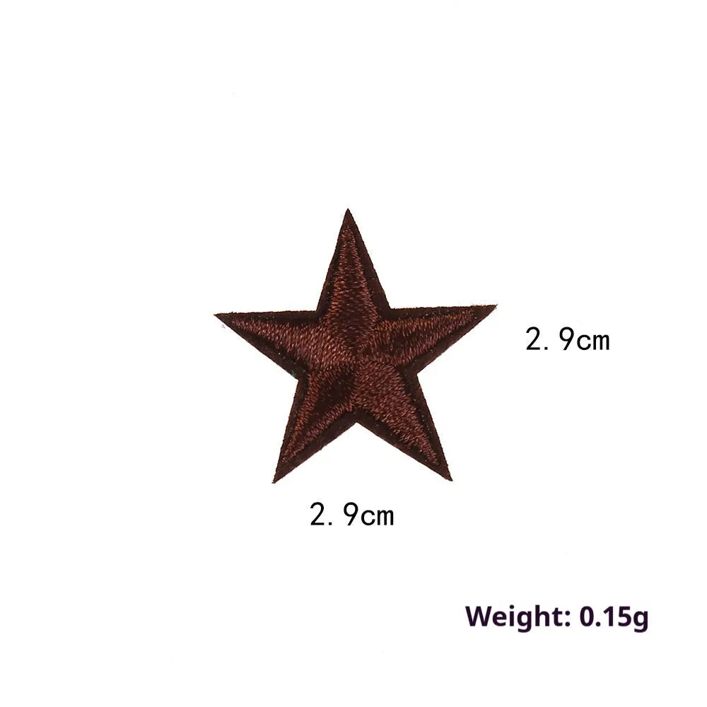 Colourful five-pointed star embroidery patches and cloth stickers for DIY clothing decoration.