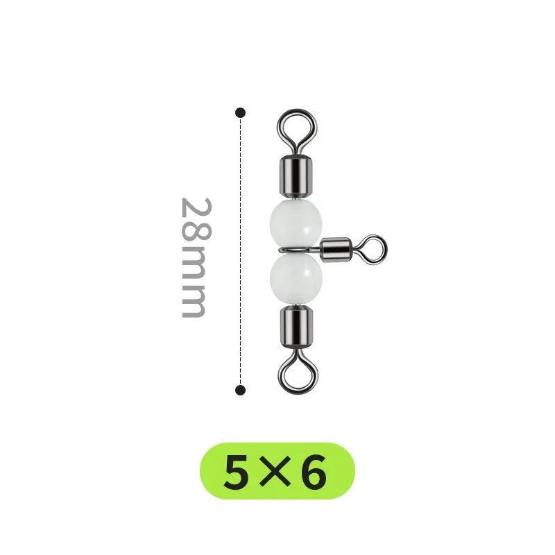 Copper three-fork luminous swivel bead and T-type balance fork ring fishing lure accessories.