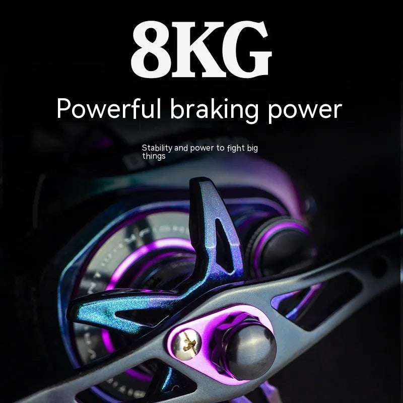 Colourful BM2000 fishing reel on a white background, showing left and right-hand retrieve options.