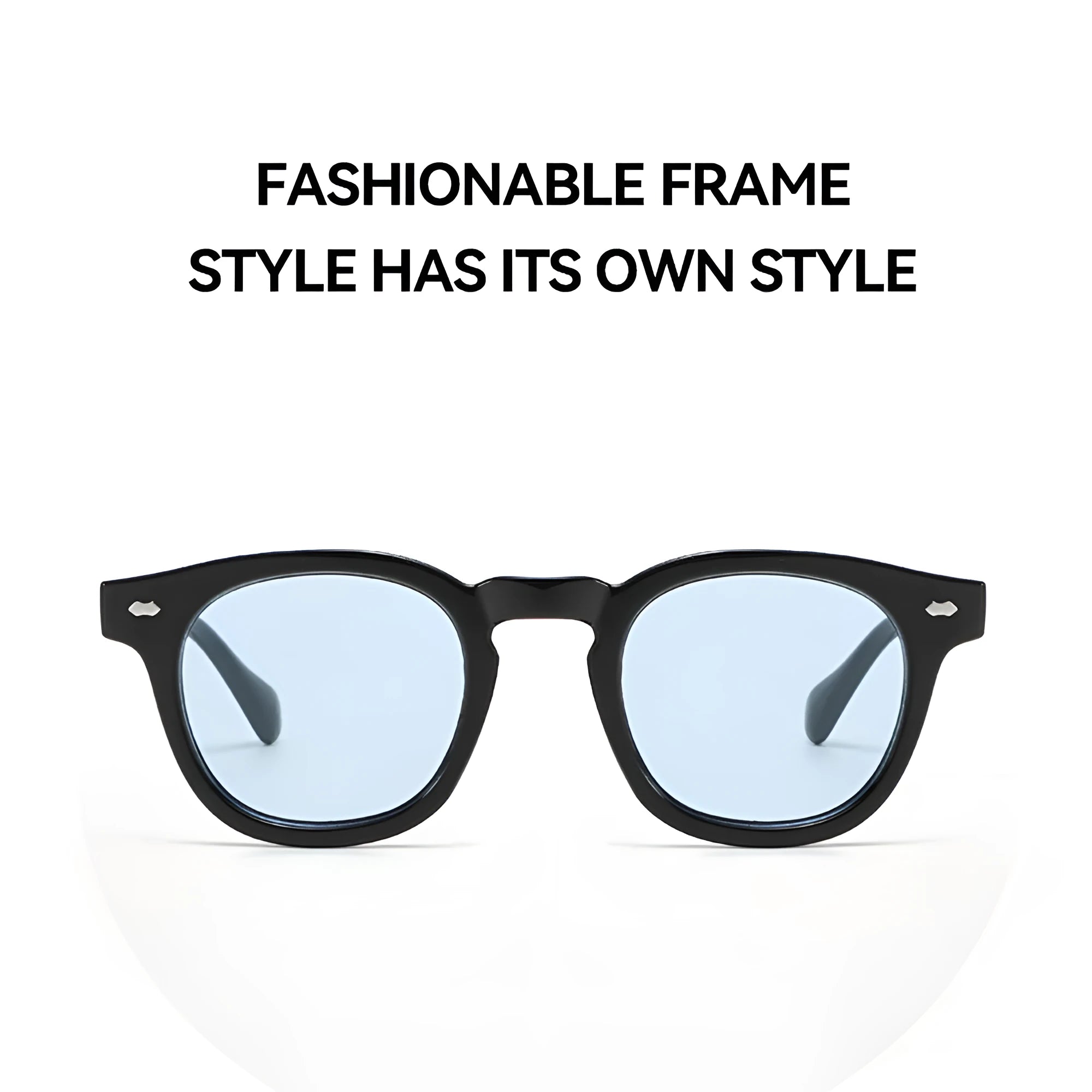 Round rim simple sunglasses in various colour options including bright black and transparent frames