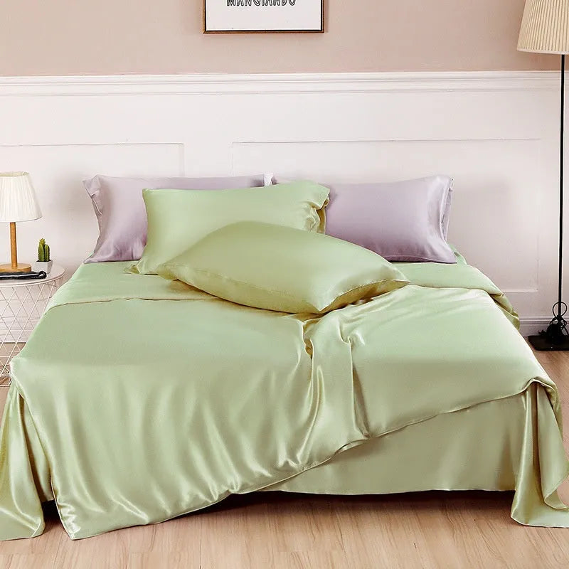 Silk duvet cover in lotus pink colour showing double-sided construction and plain weave texture