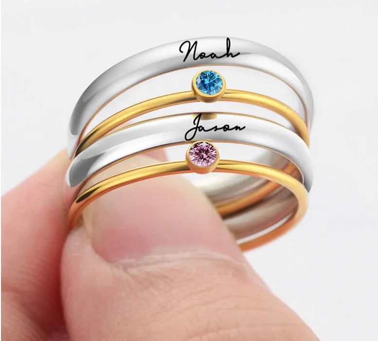 December birthstone titanium steel ring with electroplated geometric engraving in multiple sizes