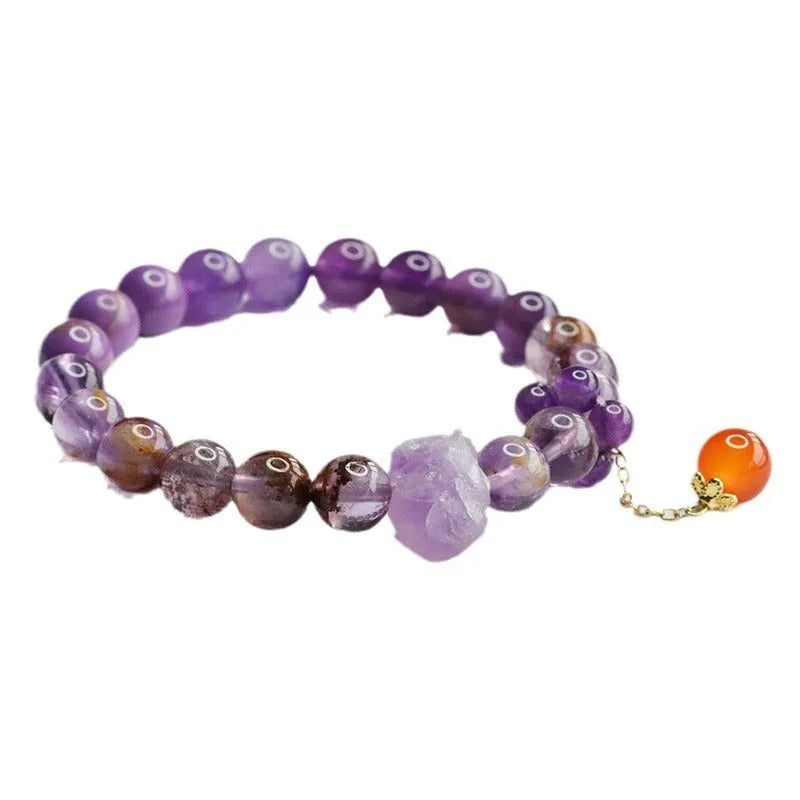 Natural nine purple amethyst and red agate multi-treasure crystal bracelet in Mori style