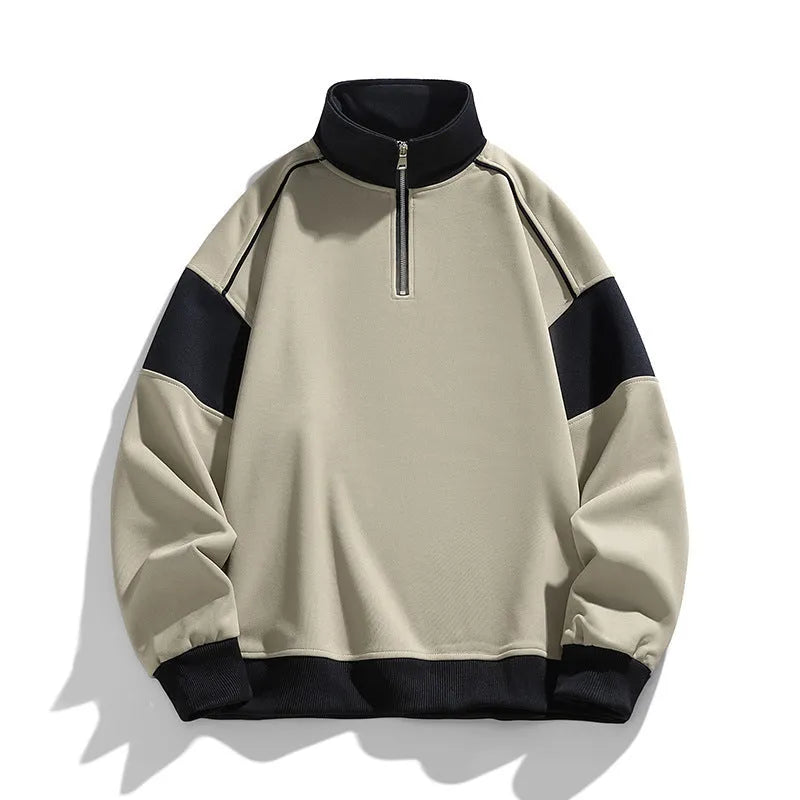 Men's hooded corduroy pullover sweater with drop shoulder design in beige colour