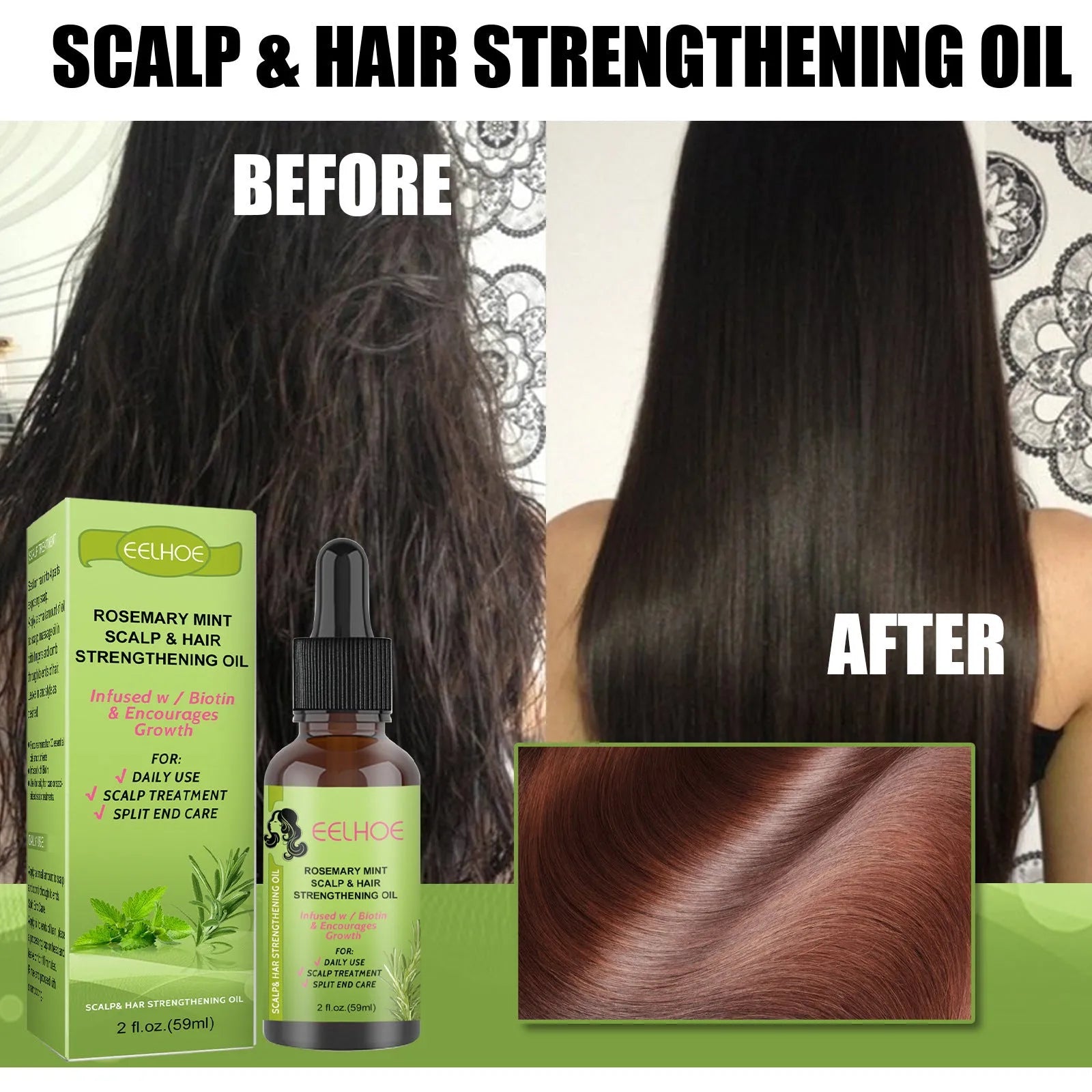 59ml bottle of Rosemary Mint Hair Growth Fluid scalp treatment oil