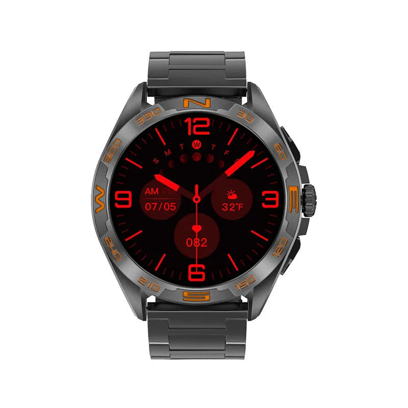 Smart watch with health monitoring sensors and touchscreen display.