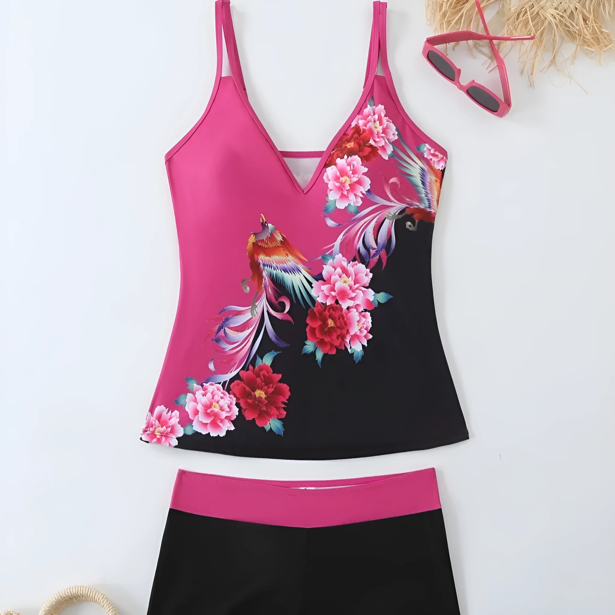 Plus size women's swimsuit set in black brief style with cotton lining